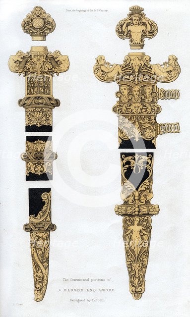 Dagger and sword, early 16th century, (1843).Artist: Henry Shaw