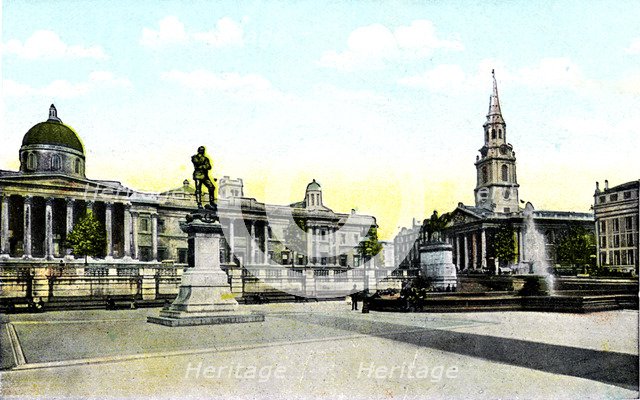 Gordon's Statue and National Gallery, Trafalgar Square, London, 20th Century. Artist: Unknown