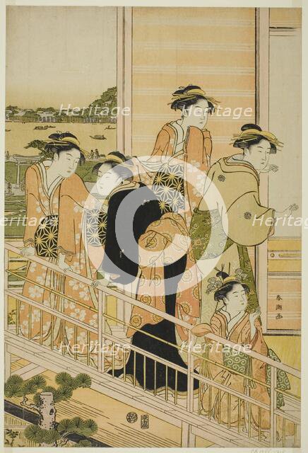 Women on a Balcony of a Yoshiwara Teahouse, c. 1780s. Creator: Katsukawa Shuncho.