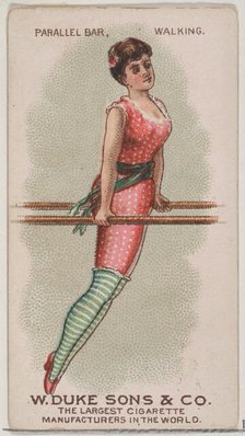 Parallel Bar, Walking, from the Gymnastic Exercises series (N77) for Duke brand cigarettes..., 1887. Creator: Unknown.