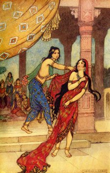 'The Ordeal of Queen Draupadi', 1913. Creator: Warwick Goble.