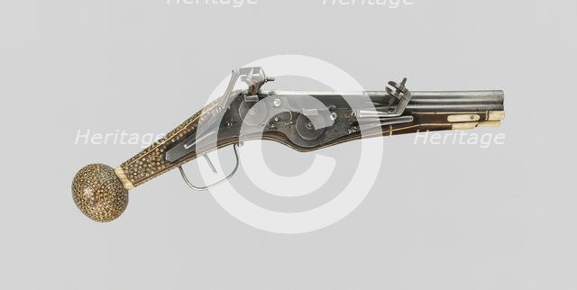 Double-Barrel Wheellock Pistol (Puffer), Saxony, 1580/1600. Creator: Unknown.