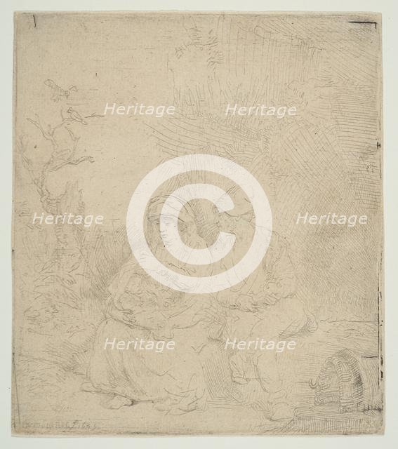 The Rest on the Flight into Egypt; lightly etched, 1645. Creator: Rembrandt Harmensz van Rijn.