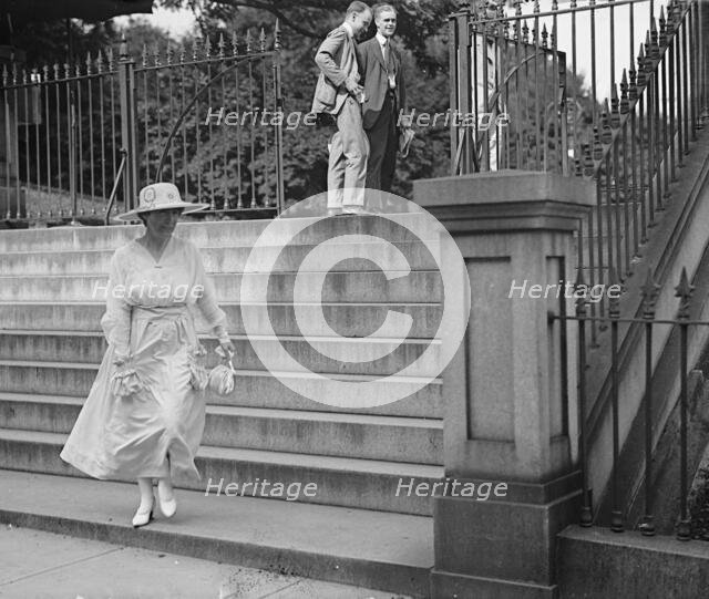 Rankin, Jeanette I.E. Jeannette, Rep. from Montana, 1917-1919. Leaving White House, 1917. Creator: Harris & Ewing.
