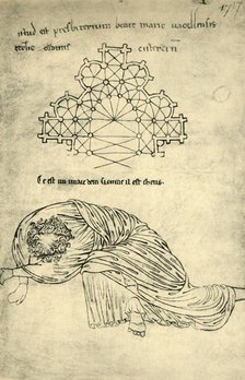 Church plan and sleeping apostle, 1220-1240, (1943).  Creator: Villard de Honnecourt.