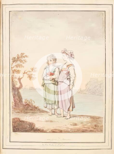 Two Girls of Procida-Island Near Naples, leaf from 'A Collection of Dresses by David Allan...1776. Creator: David Allan.