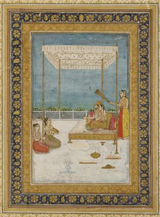 Lovers on a terrace, with an attendant and musicians, 18th century. Creator: Unknown.