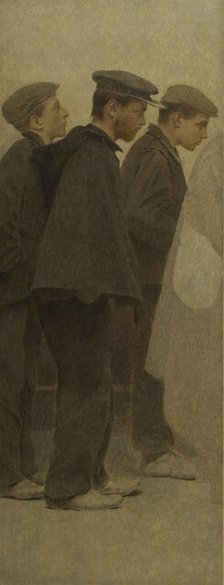 La Bouchée de pain : trois jeunes hommes de profil, c.1904. Creator: Fernand Pelez.