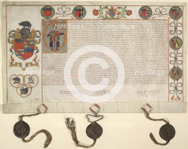 Grant of arms to Sir Nicholas Bacon, 1569.  Creator: Unknown.