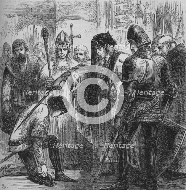 'Edward III. Knighting the Black Prince', 1384, (c1880). Artist: Unknown.