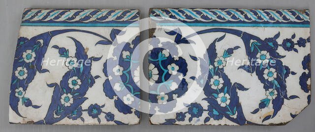 Border Tiles with 'Saz' Leaf Design, Turkey, 16th century. Creator: Unknown.