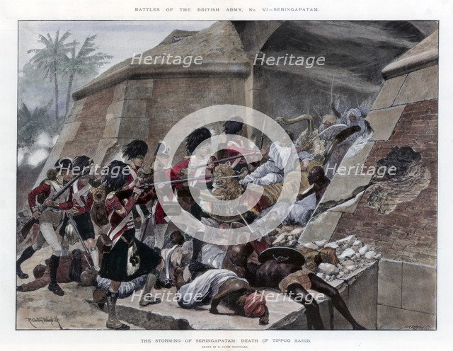 The storming of Seringapatam resulting in the death of Tippu Sultan, 1894.Artist: Richard Caton Woodville II