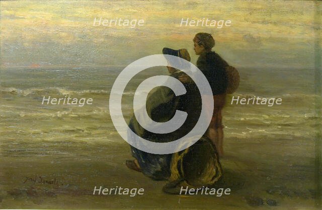 Mother and Child on a Seashore, c. 1890. Creator: Jozef Israels.