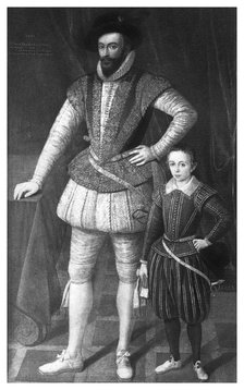 Sir Walter Raleigh and his son, 1602, (1896). Artist: Unknown