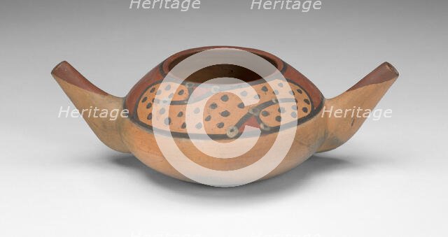 Small Double Spout Bowl with Repeated Curving Motif, c. A.D. 500/700. Creator: Unknown.