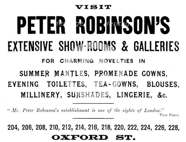 Advertisement for Peter Robinson's, womenswear, 1895. Creator: Unknown.