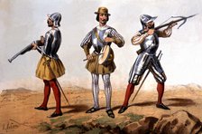 Reign of Catholic Kings. Infantry, 1504, soldier of the Colunelas: Gunsmith, kettledrumman and cr…
