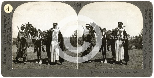 A sheikh and his bodyguard, Syria, 1900s.Artist: Keystone