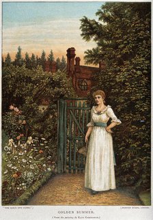 A young woman waiting in a garden by the gate, c1880s. Creator: Unknown.