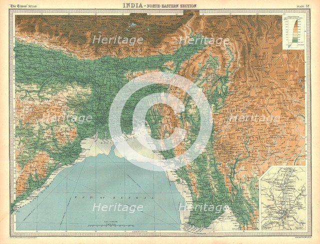 Geographical map of the north-eastern section of India, early 20th century. Artist: Unknown.