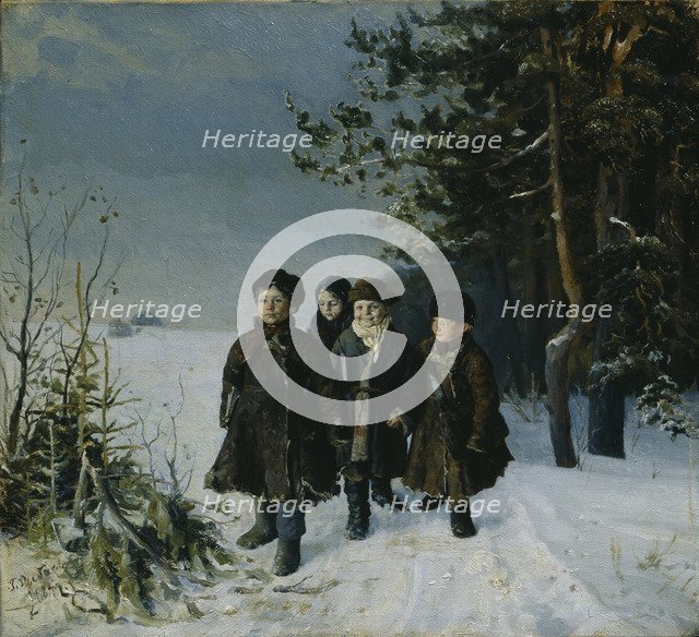 Return from school, 1884. Artist: Rybakov, Gavriil Fyodorovich (1859-?)