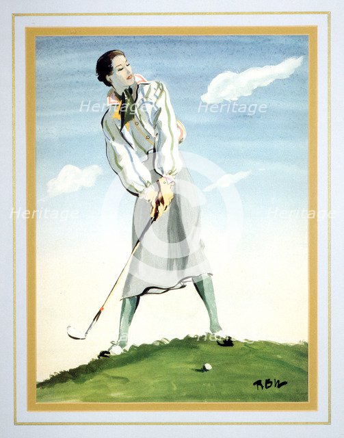 Woman posing for golf shot, c1920s. Artist: Unknown