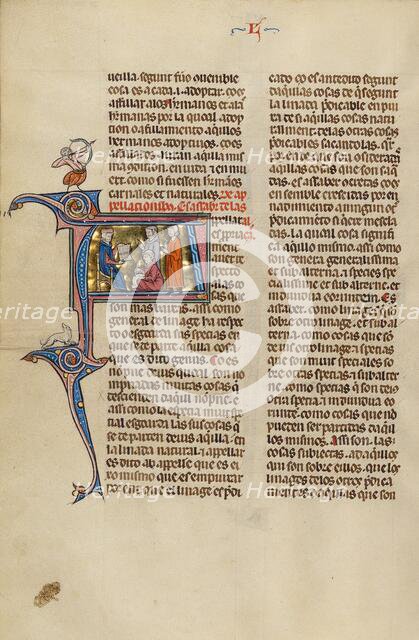 Initial A: Two Men Speaking before a Judge in the Presence of a Notary; Vidal Mayor, about 1290-1310 Creator: Unknown.