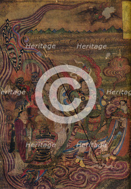 'Vaishravana travelling across the waves, from the Caves of the Thousand Buddhas', c900. Artist: Unknown.