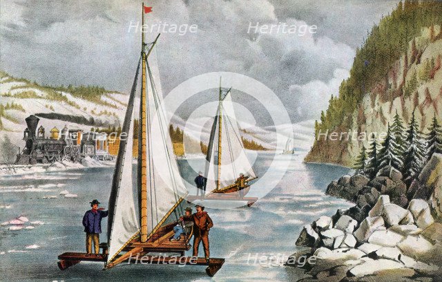 Ice Boat Race on the Hudson River, 19th century.Artist: Currier and Ives
