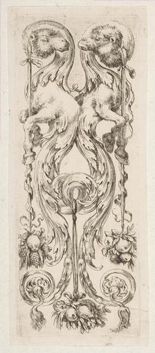 Two Facing Camel Heads with Bodies Terminating in Ornament, ca. 1653. Creator: Stefano della Bella.