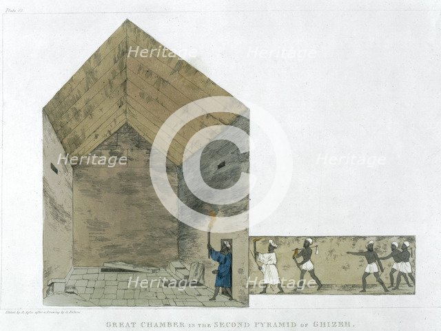 'The Great Chamber in the Second pyramid of Ghizeh, discovered by Giovanni Belzoni, 1820-1822'. Artist: Agostino Aglio