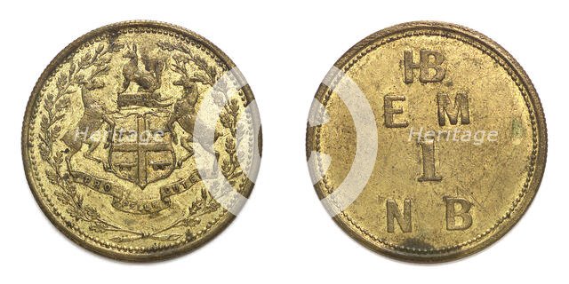Hudson Bay Company Token, denomination one Made Beaver, c1865. Creator: Numismatics, American Coins  .