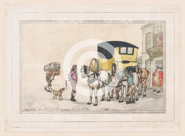Post Boys and Post Horses at the White Hart Inn, December 15th, 1787., December 15th, 1787. Creator: Thomas Rowlandson.