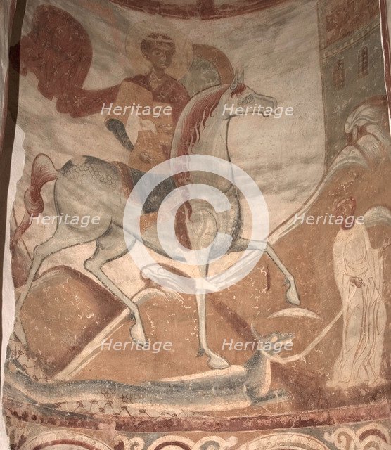 Saint George and the Dragon, 12th century. Artist: Ancient Russian frescos  