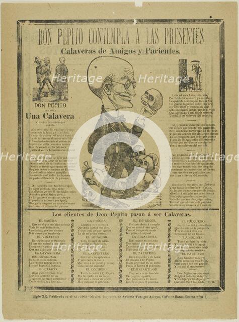 Don Pepito Contemplates those present, calaveras of friends and family, 1902. Creator: José Guadalupe Posada.