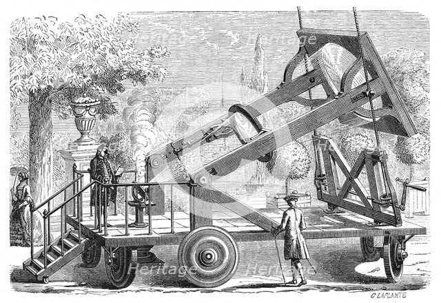 Giant burning glass of the Academie des Sciences, Paris, 18th century, (1874).  Artist: Amedee Guillemin Artist: Unknown