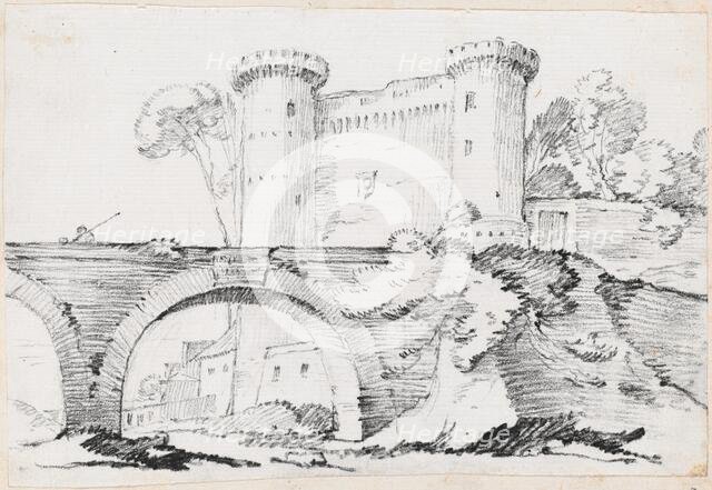 A Stone Bridge and the Fortified Entrance to a Town, 1744/1750. Creator: Joseph-Marie Vien the Elder.