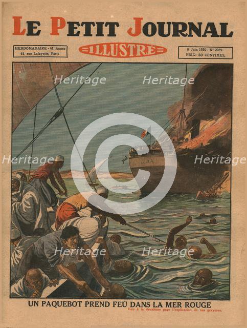 A ship catches fire in the Red Sea, 1930. Creator: Unknown.