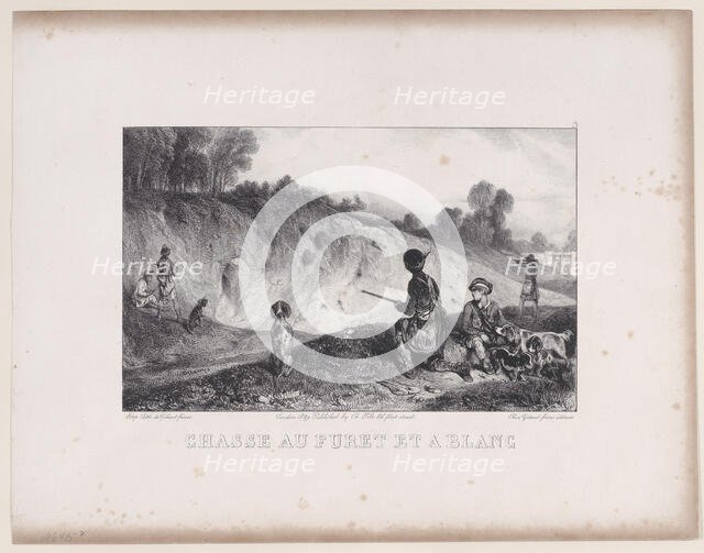 Hunting a Ferret with Blanks, from the series Hunting Scenes, 1829. Creator: Alexandre Gabriel Decamps.