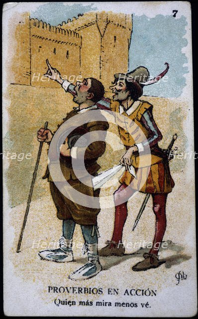 Collection of stickers 'Proverbs in action 'number 3, 1904. Creator: Mestres, Apeles (1854 - 1936).