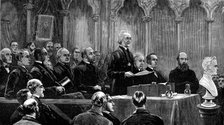 Dean Stanley Memorial Meeting in the Chapter House, Westminster Abbey, 1881. Creator: Unknown.