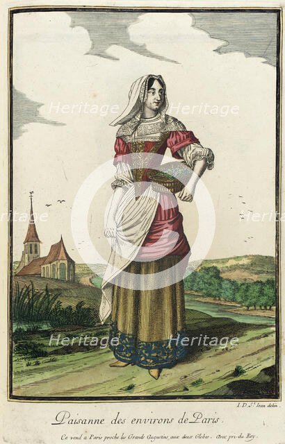 Recueil des modes de la cour de France, 'Paisanne des Environs de Paris', between c1678 and c1693. Creator: Jean de Dieu.