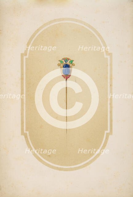 Design for a pin with a blue scarab, 19th century. Creator: Anon.