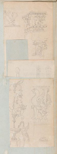 Page from a Scrapbook containing Drawings and Several Prints of Architecture, Int..., ca. 1800-1850. Creators: Workshop of Charles Percier, Workshop of Pierre François Léonard Fontaine.