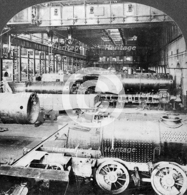 Erecting shop, Baldwin Locomotive Works, Philadelphia, Pennsylvania, USA, 20th century. Artist: Keystone View Company