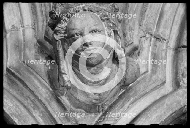 Carved woman's head, Minster Church of St John, Beverley, East Riding of Yorkshire, c1955-c1980. Creator: Ursula Clark.