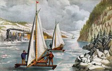 Ice Boat Race on the Hudson River, 19th century.Artist: Currier and Ives