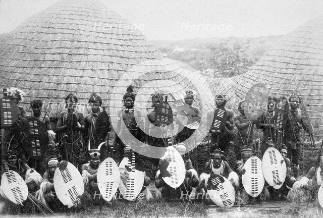 Zulu warriors, Southern Africa, c1875. Artist: Unknown