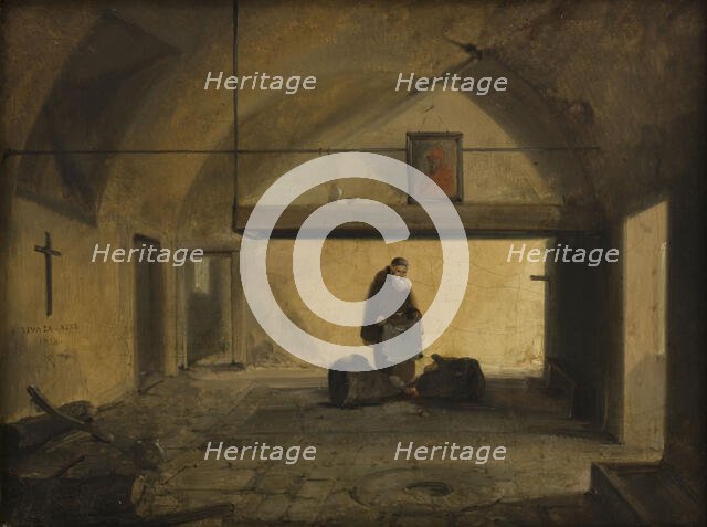 Un moine dans une salle voûtée, 1828. Creator: Francois-Marius Granet.
