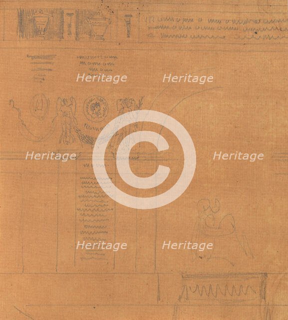 Page from a Scrapbook containing Drawings and Several Prints of Architecture, Int..., ca. 1800-1850. Creators: Workshop of Charles Percier, Workshop of Pierre François Léonard Fontaine.